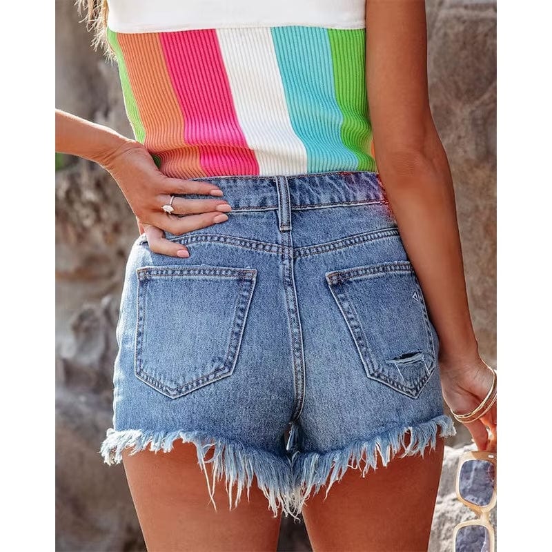 High Waist Ripped Boho Denim Shorts