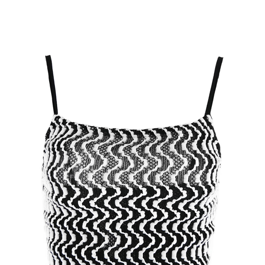 Black Spaghetti Strap Wavy Zigzag Print Bodycon Maxi Dress