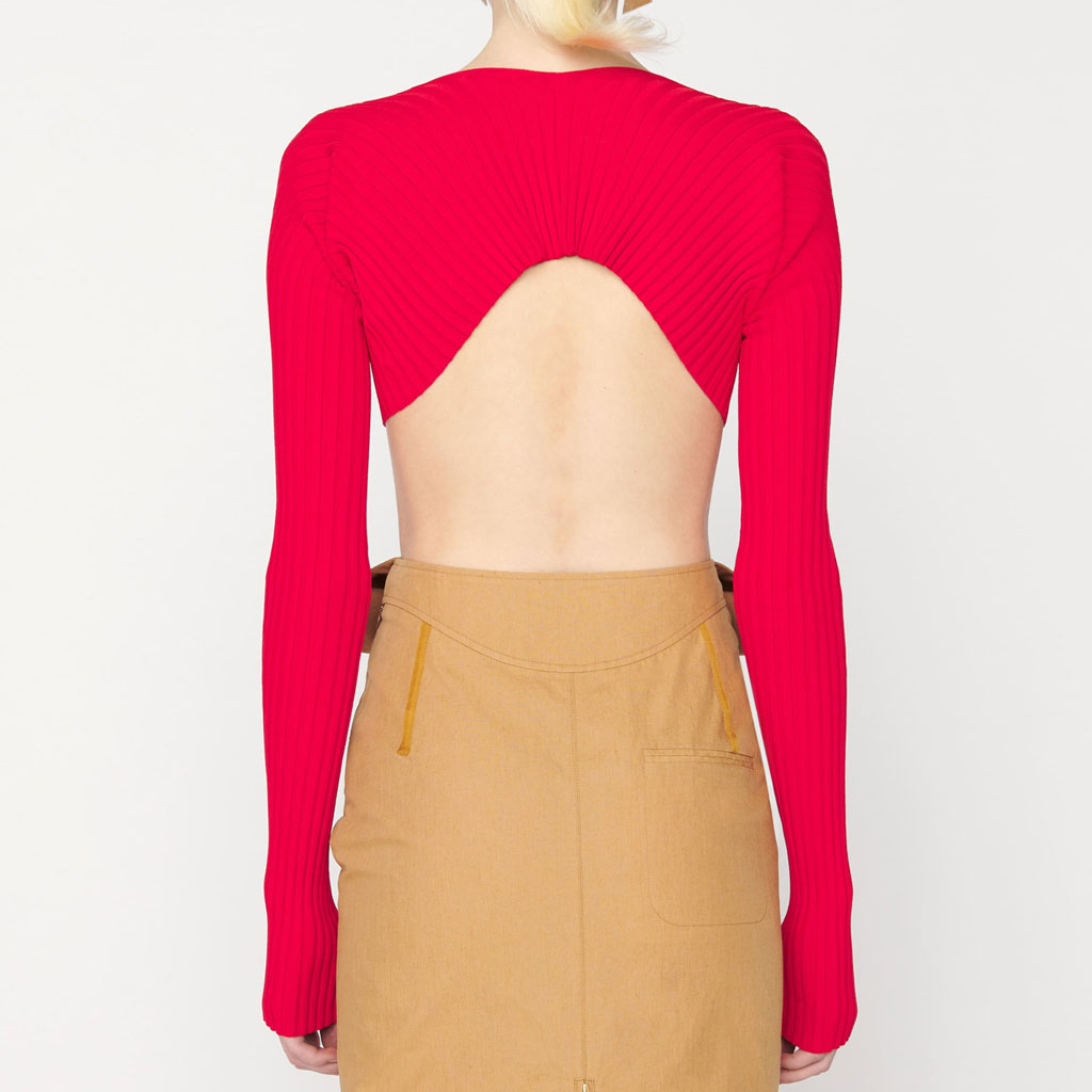Red Chain Open Front Long Sleeve Ribbed Crop Cardigan 4
