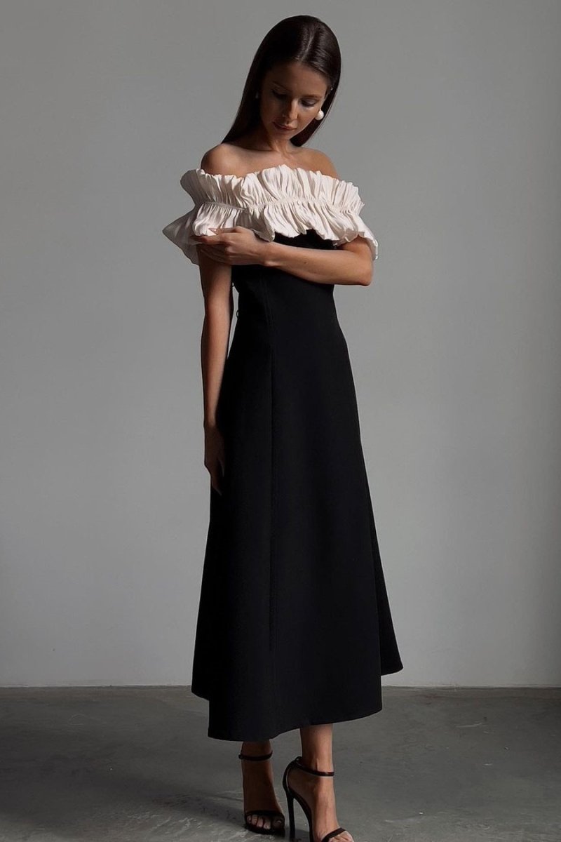 Haydée Exclusive Off the Shoulder Maxi Dress with Ruffles Statement Occasion Edit