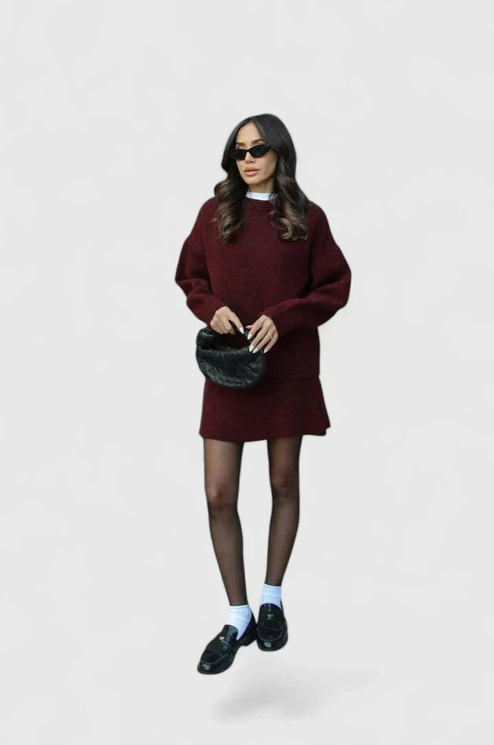 Round Neck Long Sleeve Oversized Knit Sweater Skirt Set 5