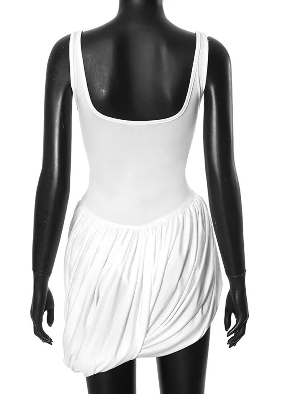 Scoop Neck Sleeveless Draped Gathered Bubble Skirt Bodycon Mini Dress 4
