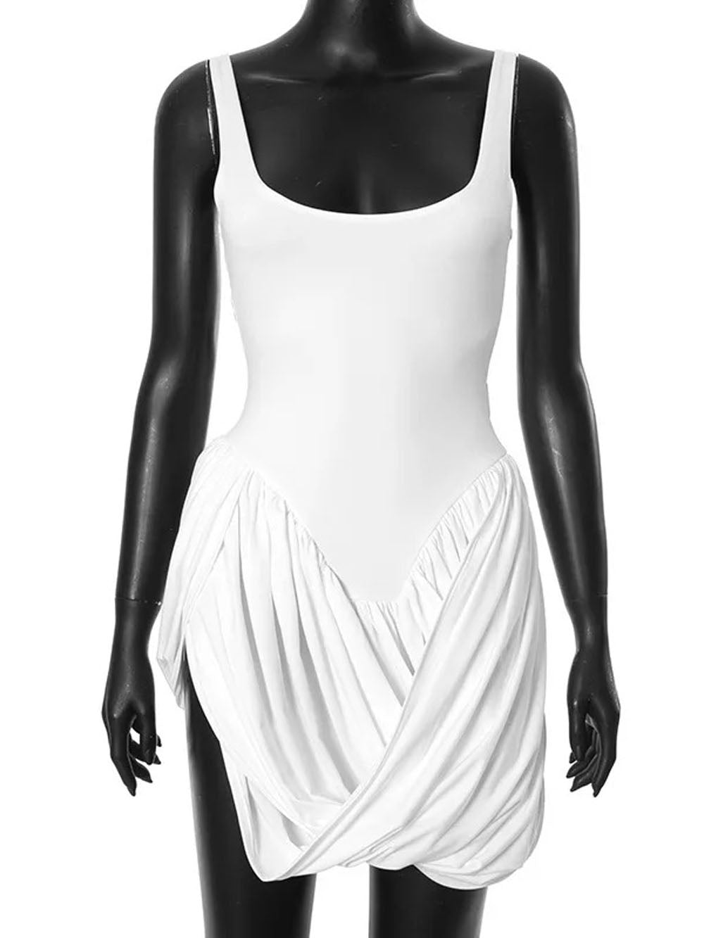 Scoop Neck Sleeveless Draped Gathered Bubble Skirt Bodycon Mini Dress 5