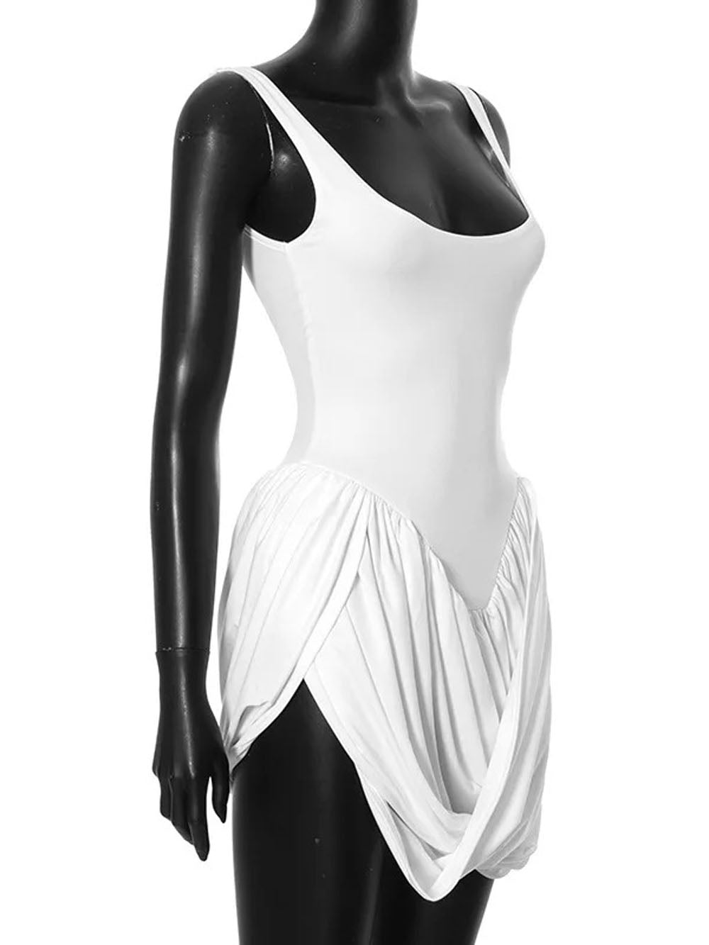 Scoop Neck Sleeveless Draped Gathered Bubble Skirt Bodycon Mini Dress 6