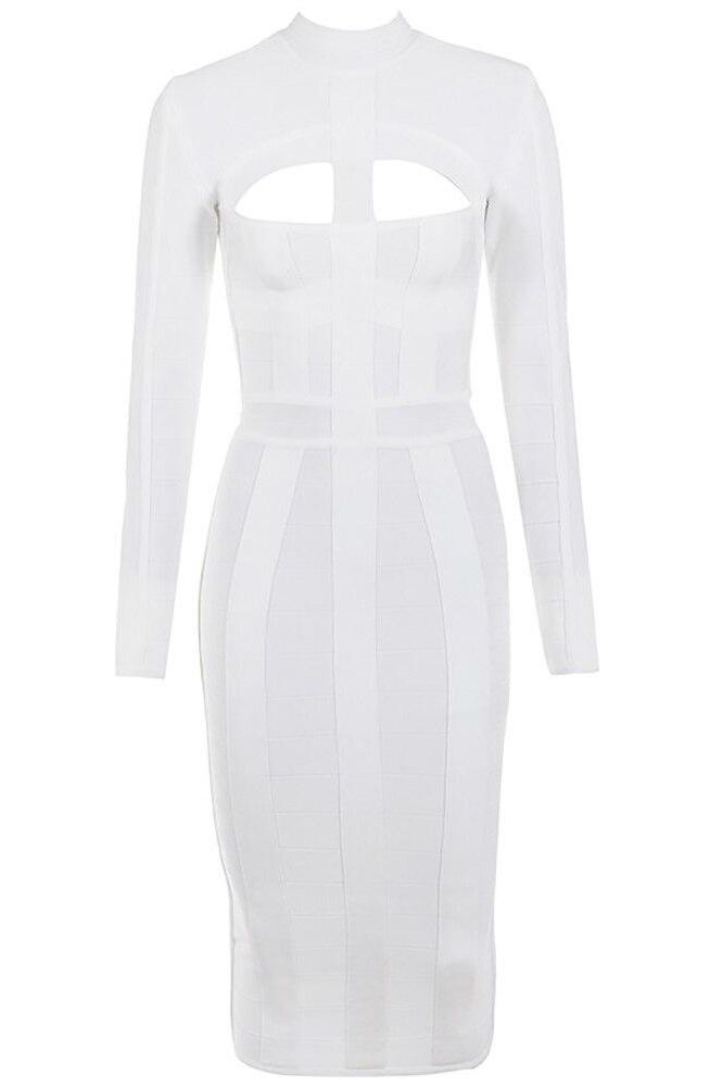 Brooke Long Sleeve Bandage Dress - White Pearl (Sale)