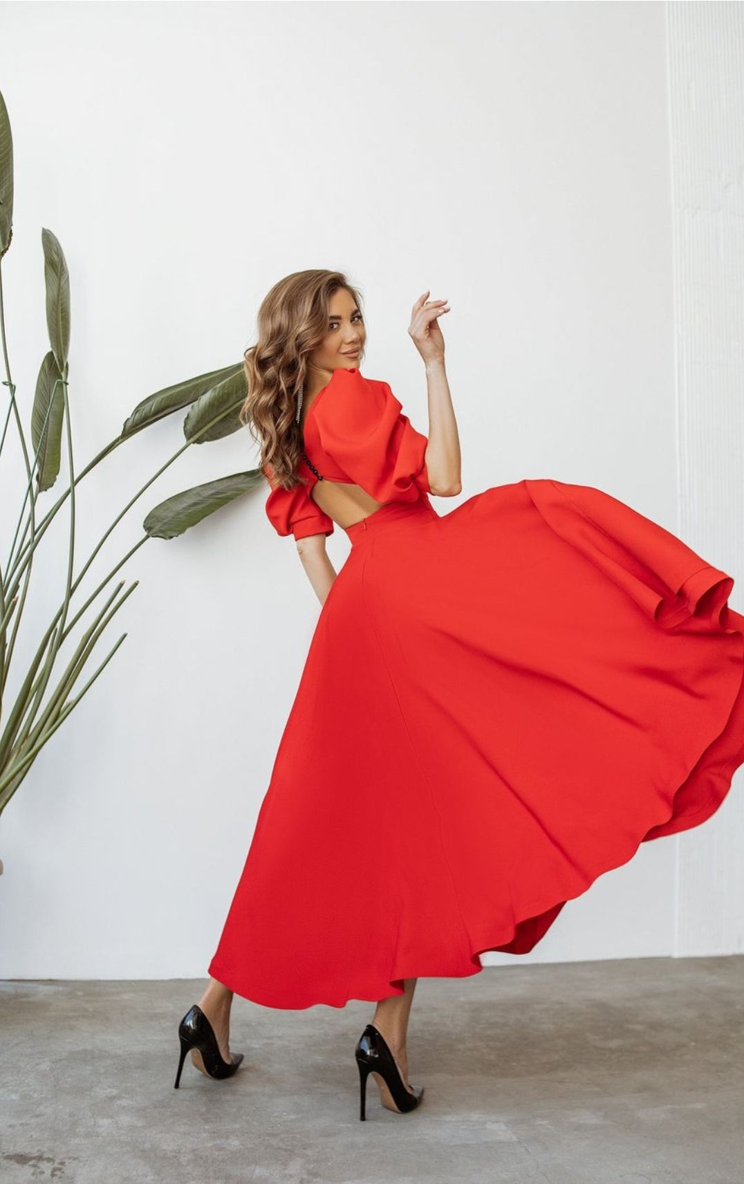 Round Neck Puff Sleeve Flared A-Line Maxi Dress 11