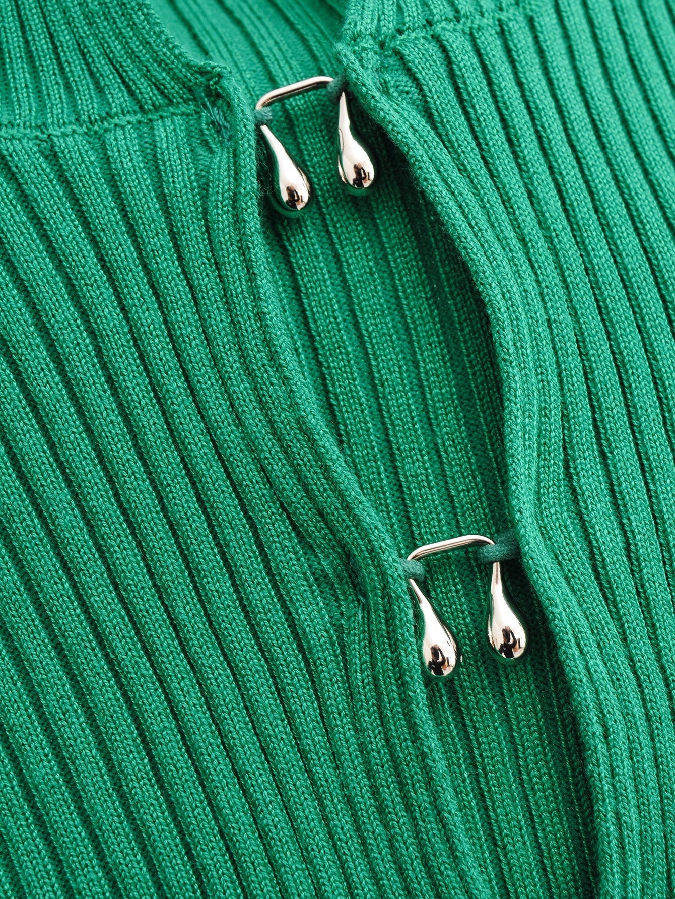 Metal Button Ribbed Fitted Sweater