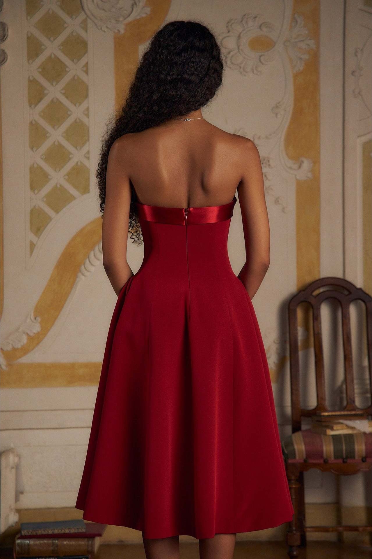 Sexy Backless Strapless Color-Block Maxi Party Dress