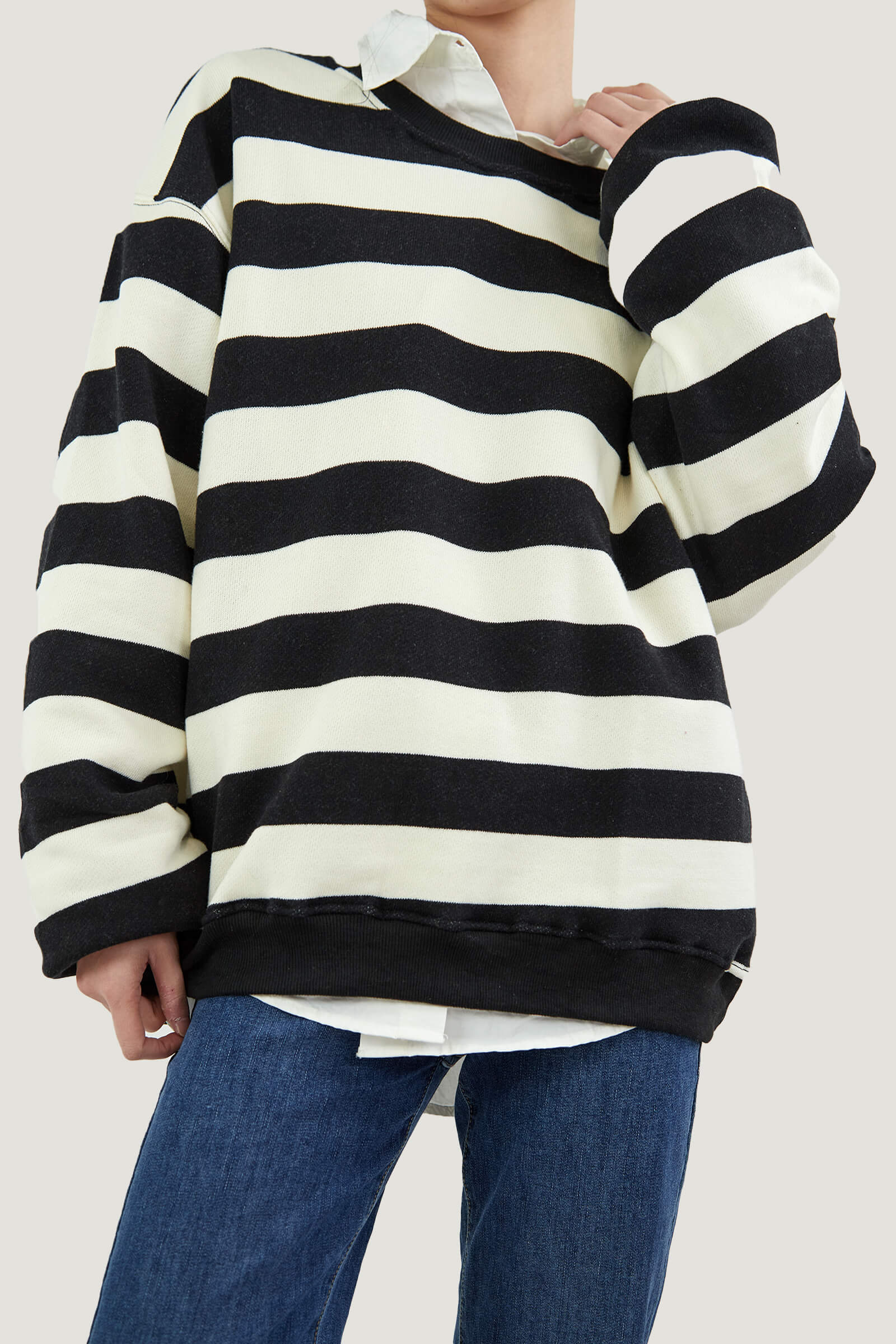 Black Comfort Striped Pullover Sweatshirts