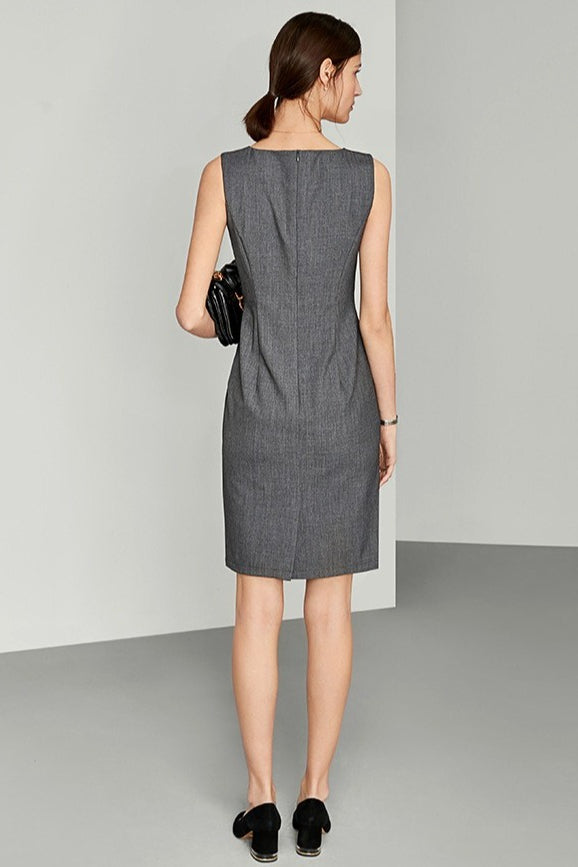 Stretch Lapel Sleeveless Slim Work Dress
