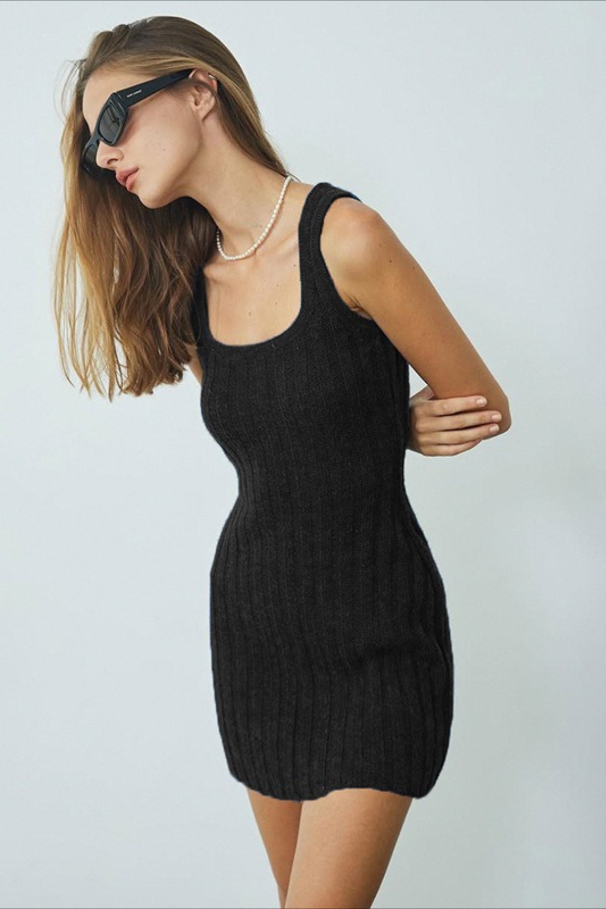 Ribbed Knit Sleeveless Curve Fit Mini Slip Dress