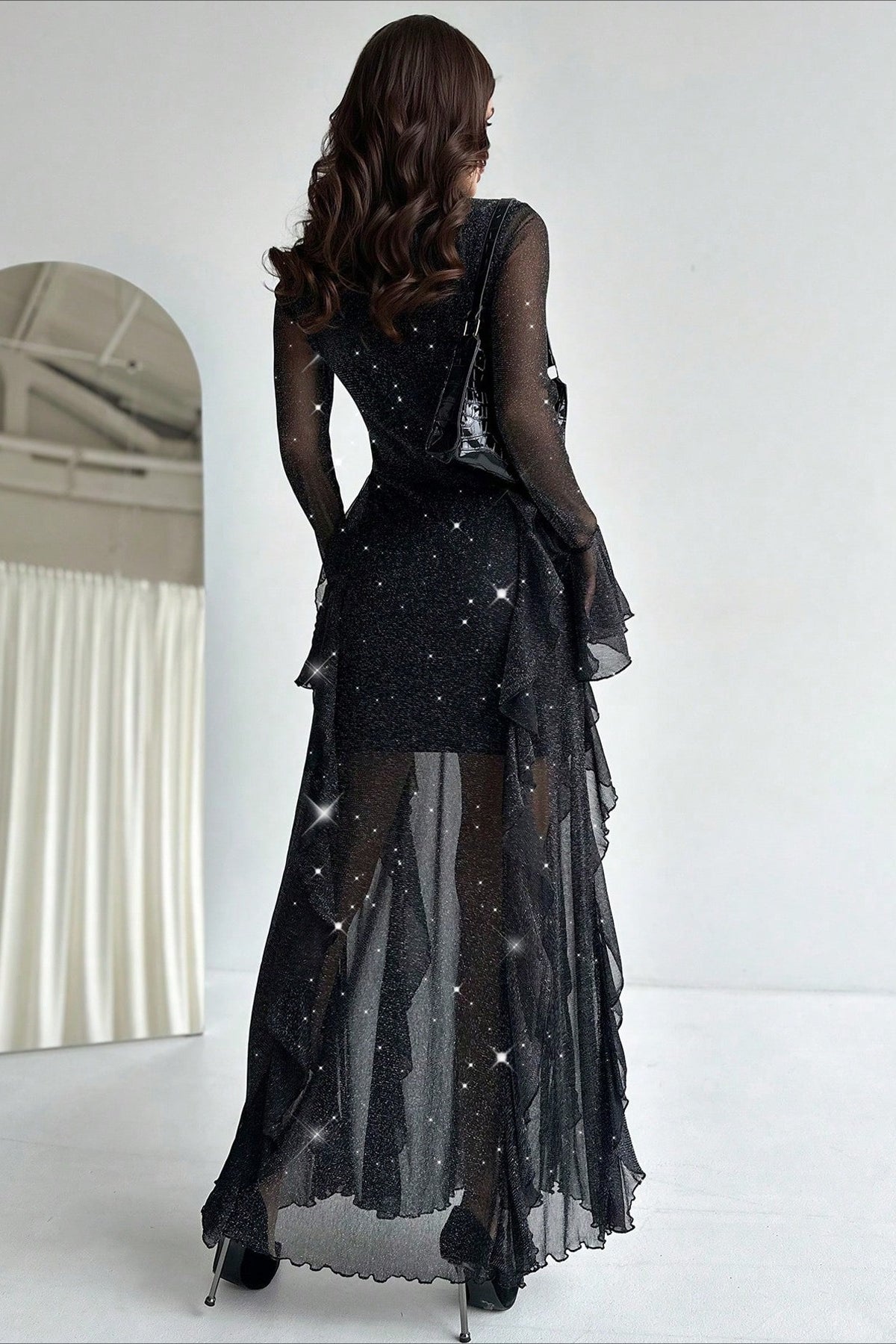 Black Ruffled Mermaid Maxi Dress 3