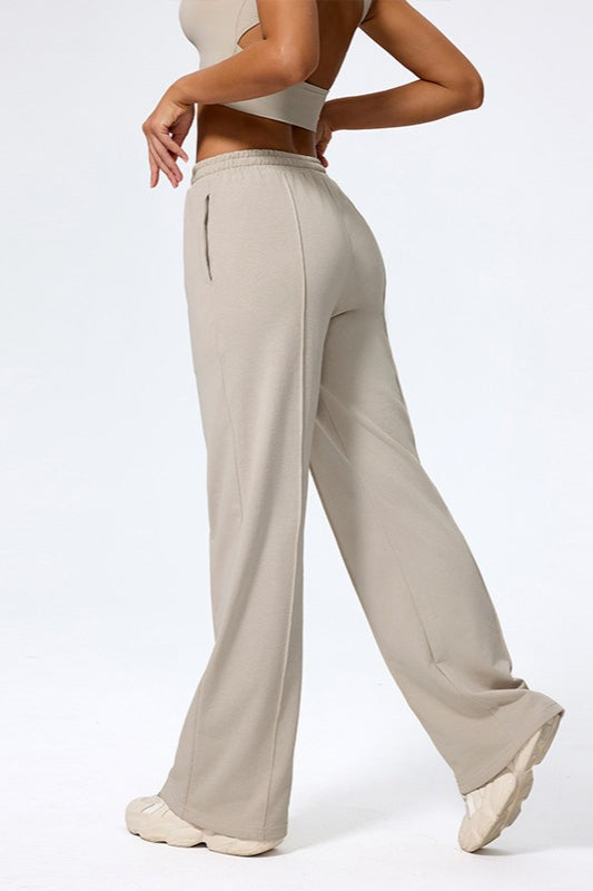 Relaxed Straight Leg High Waist Knit Pants
