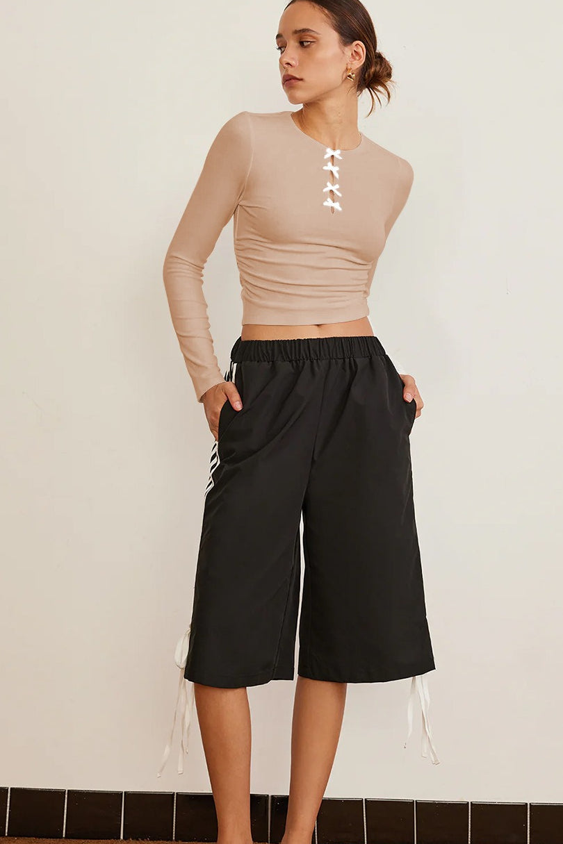 Elegant Solid Bowknot Cutout Slim Base Layer