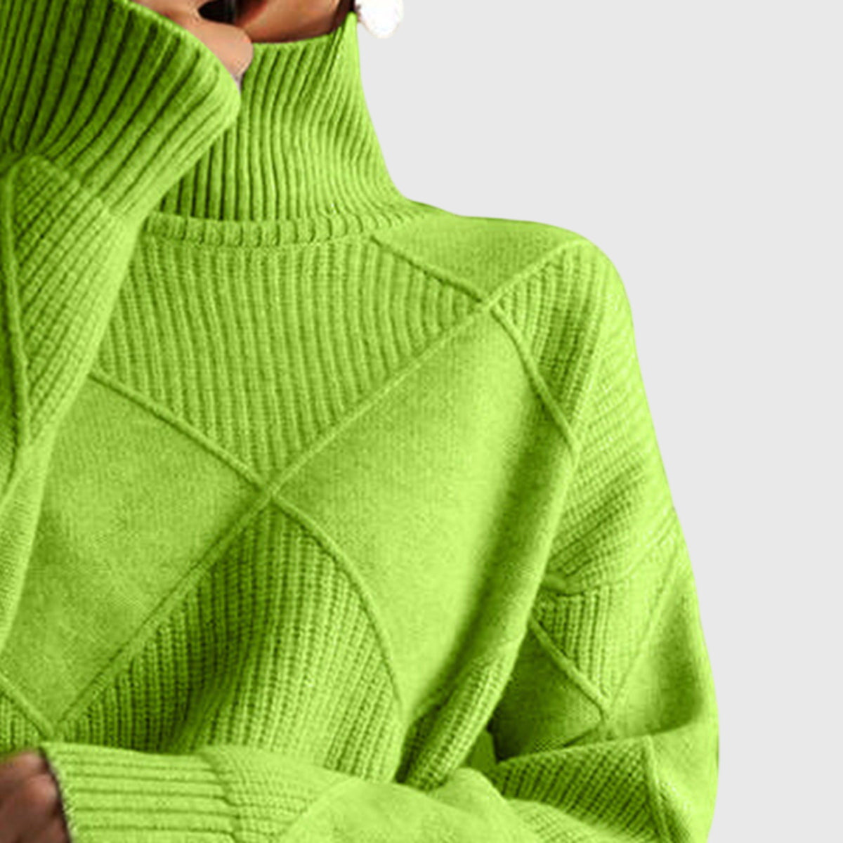 Turtleneck Diamond Textured Knit Long Sleeve Sweater