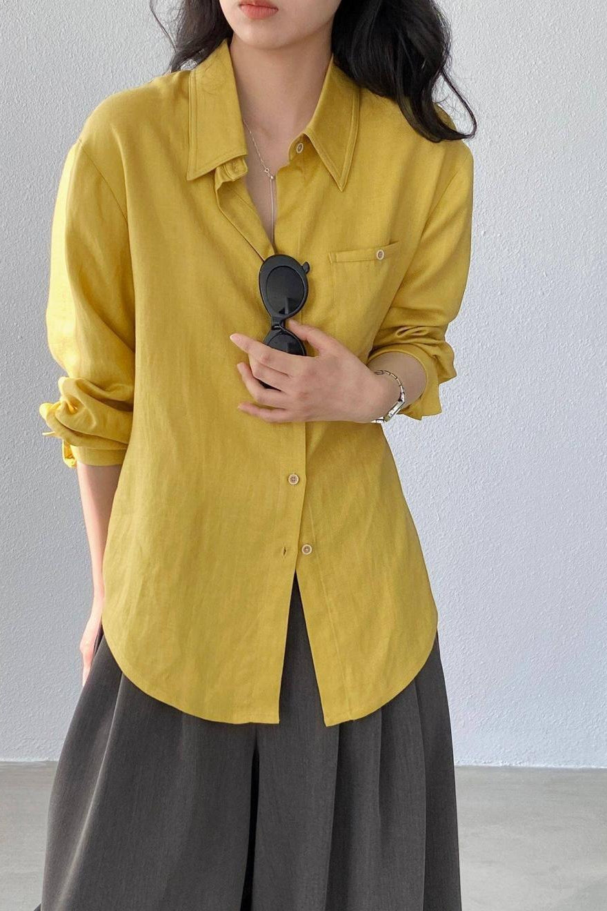 Linen Blend Long Sleeve Blouse