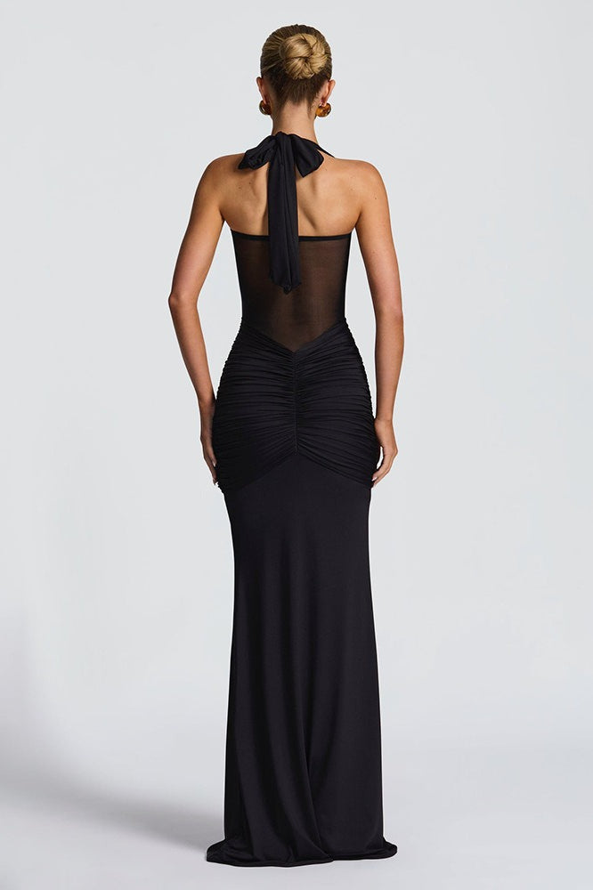 Ruched Halter Drape Tie Curve Long Slip Dress