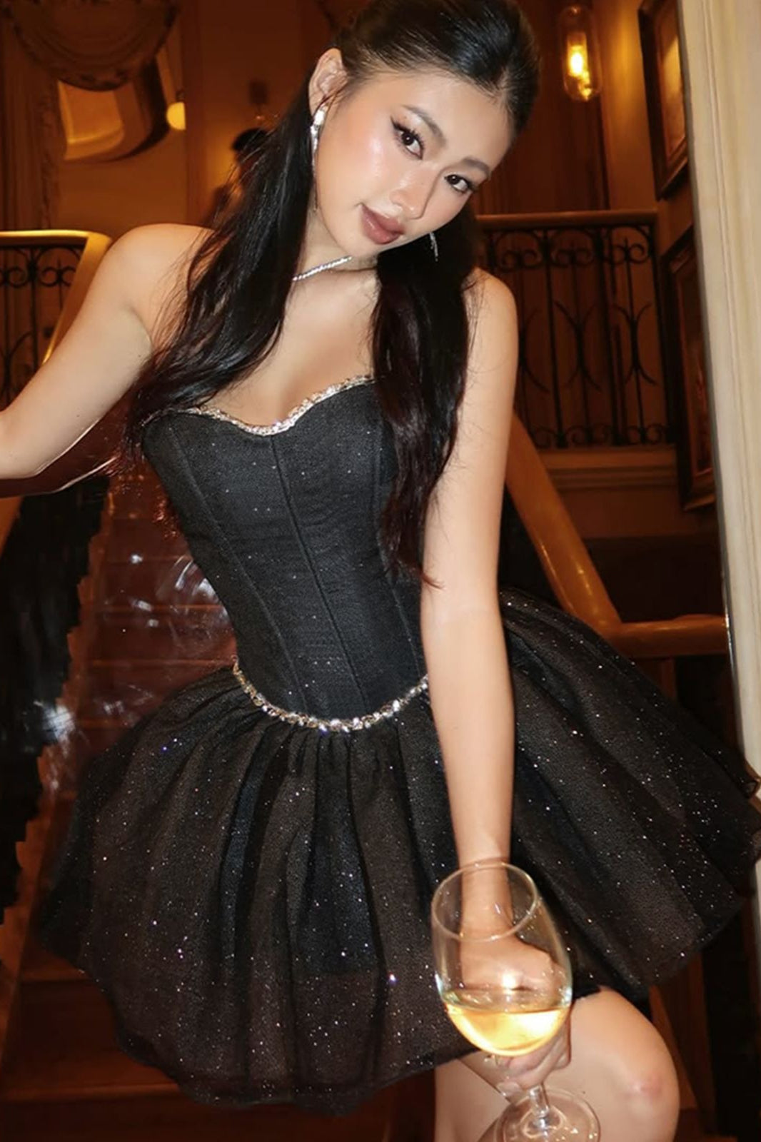 Black Strapless Corset Boned Bodice Bodycon Mini Dress 5