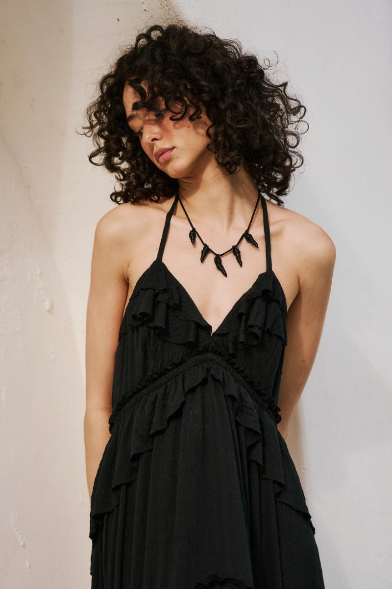 Halter Back Tie Tiered Ruffle Maxi Skirt Two Piece Set 11