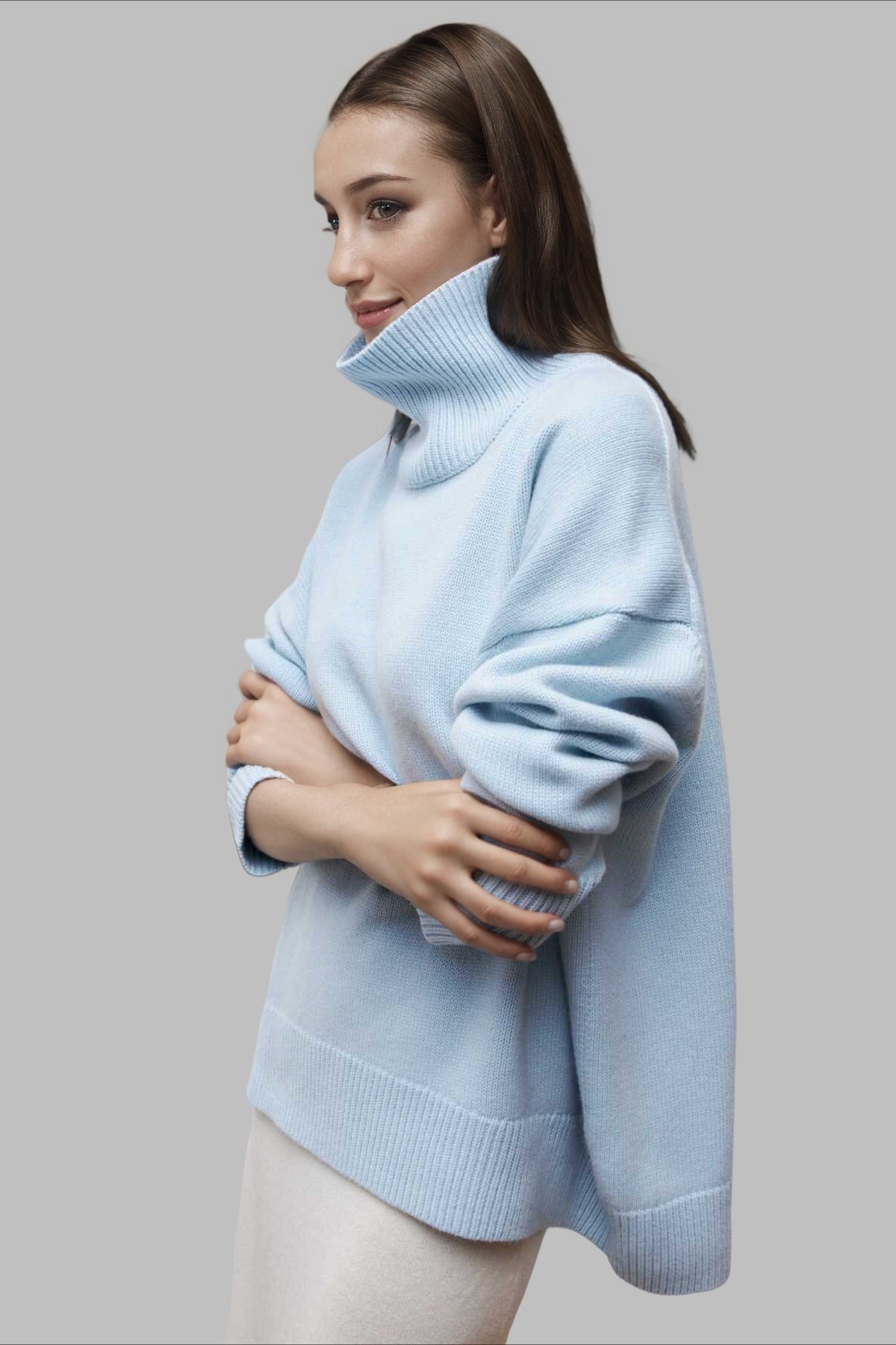 Versatile Solid Turtleneck Euro Sweater