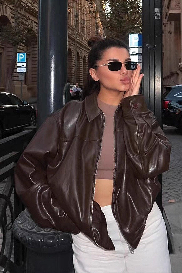 Casual Leather Loose Bomber Jacket