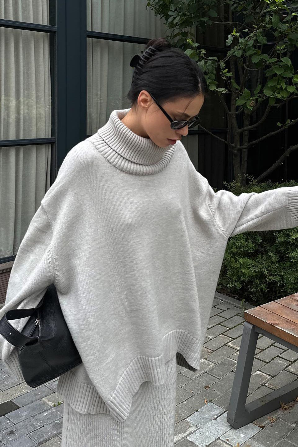 Casual Minimalist Turtleneck Oversized Sweater