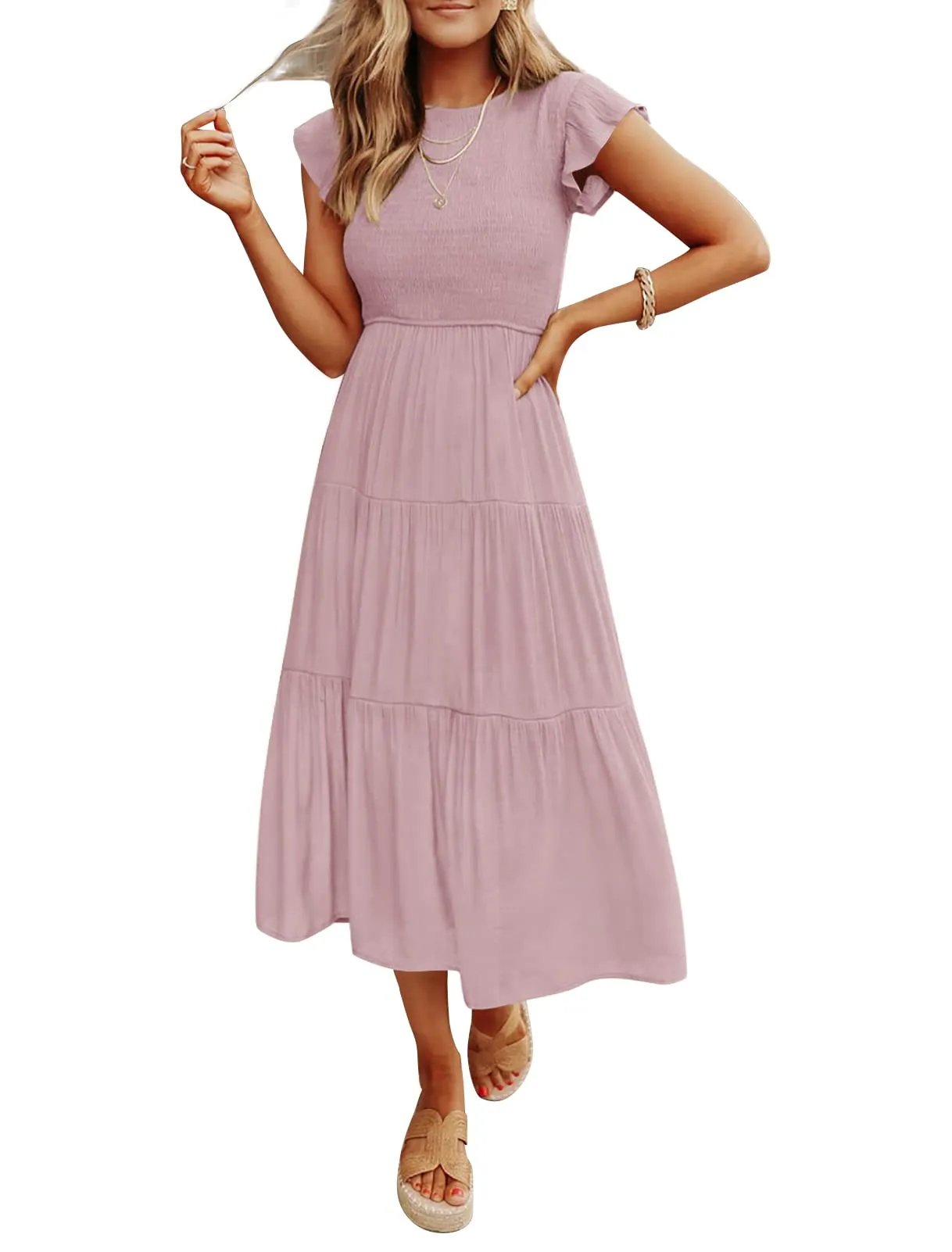 summer casual flowing short midi dress
