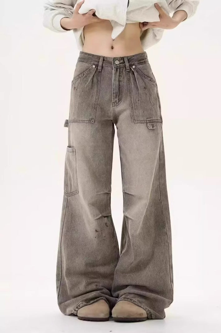 Loose Fit Distressed Floor Length Jeans