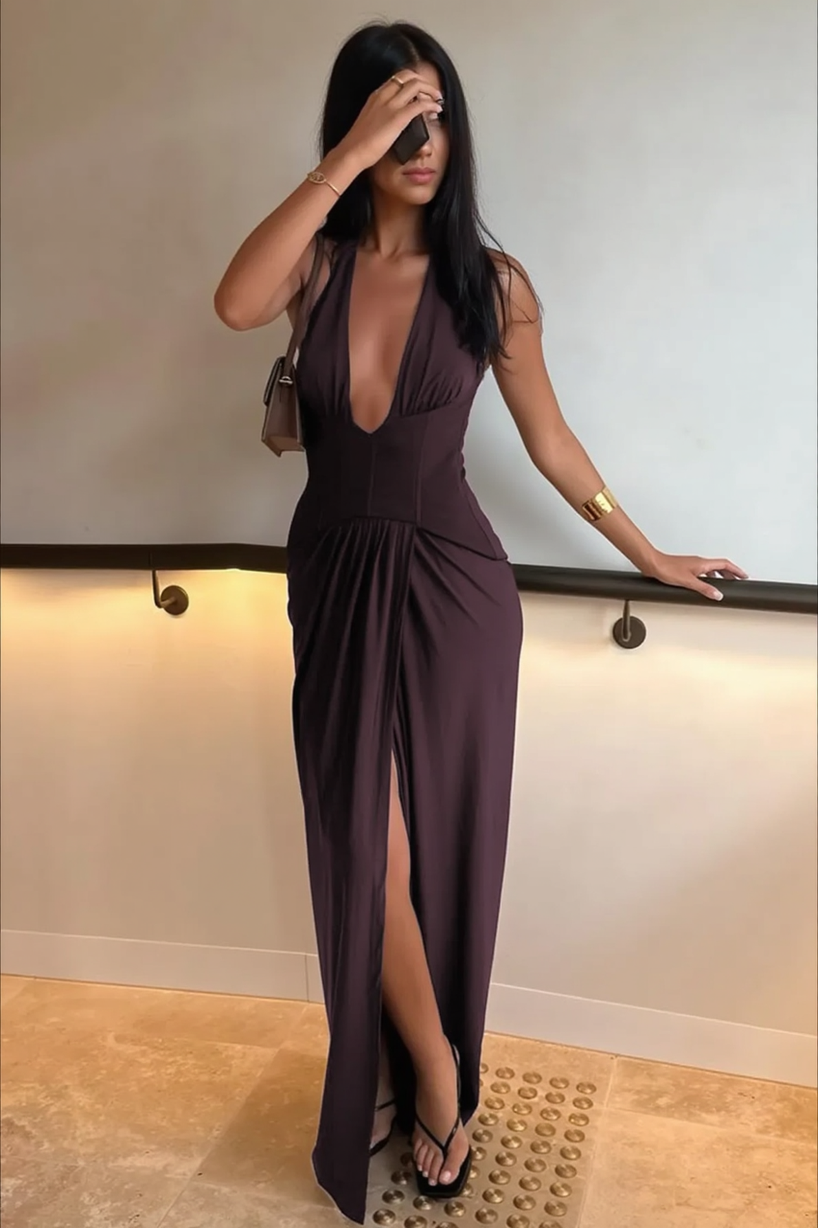 Sexy Solid Backless Sleeveless Deep V Halter Party Dress