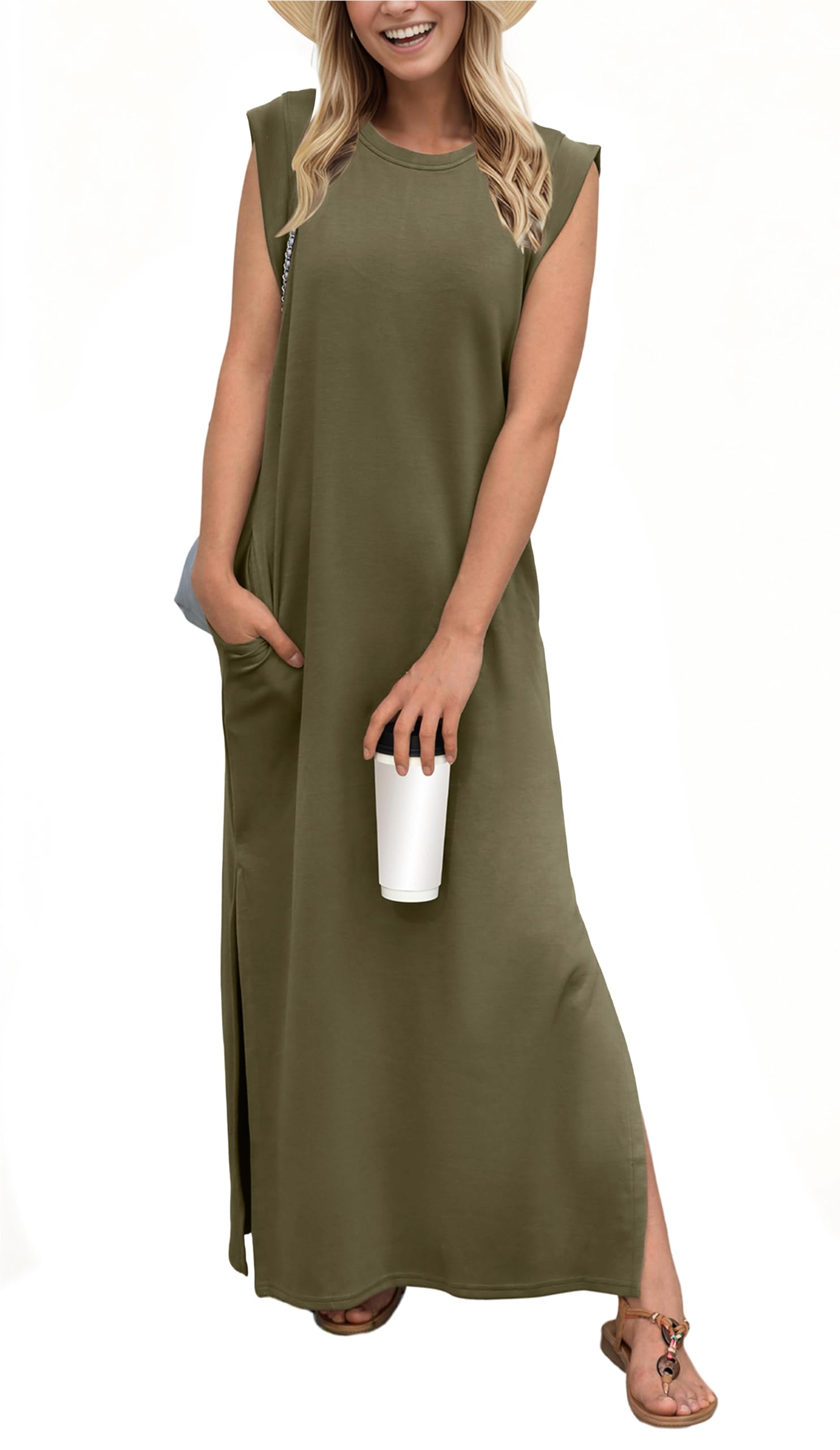 casual loose split wrinkle free maxi dress