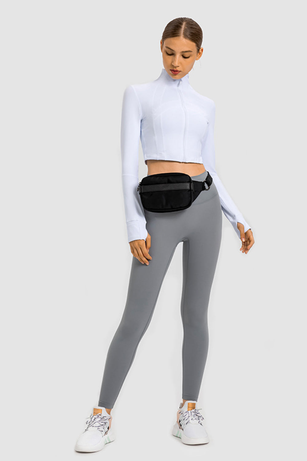 Stand Collar Zip Front Seam Detail Cropped Sports Jacket