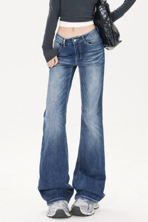 Washed Whisker Slim Straight Jeans