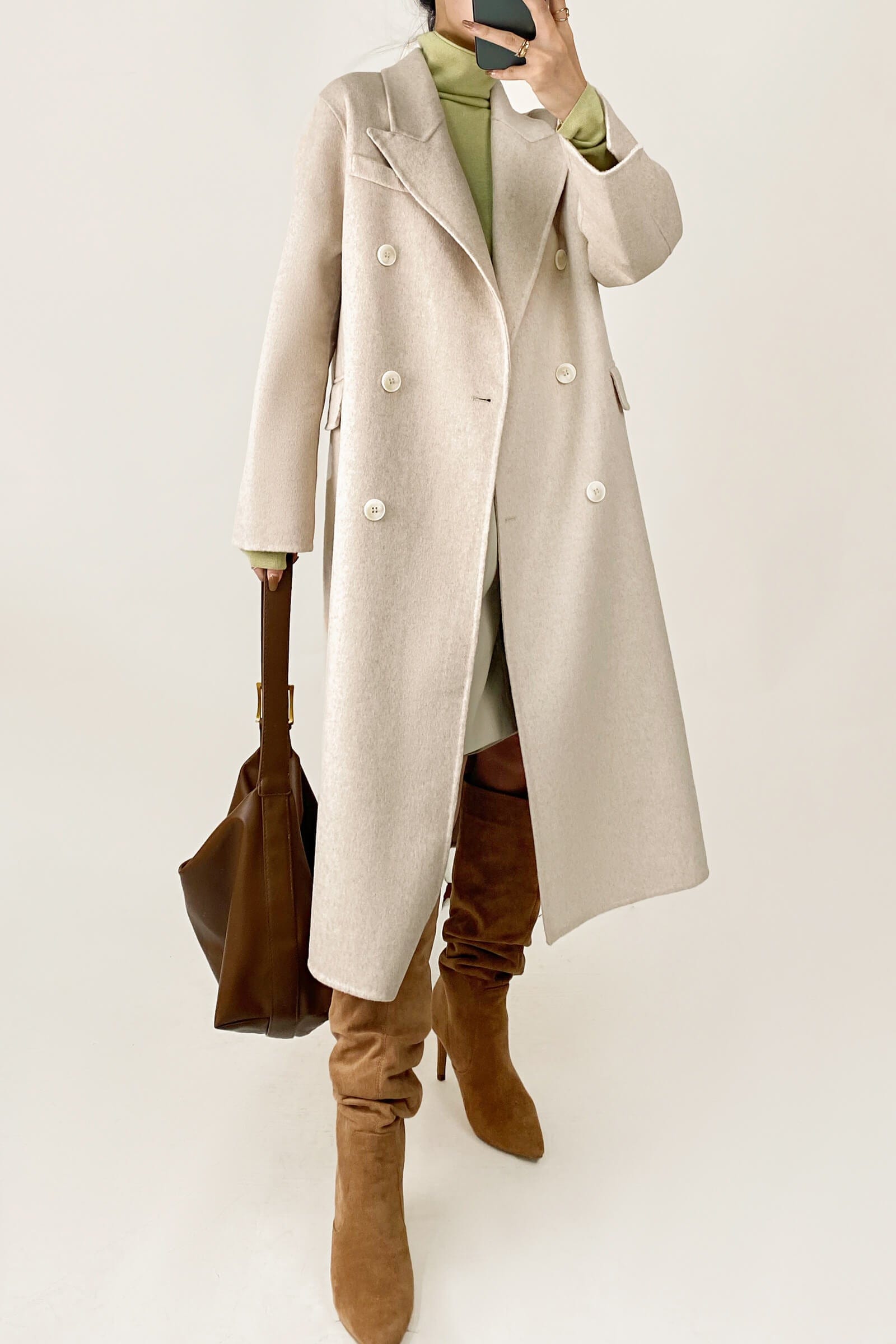 Gainsboro Premium Wool Double-Breasted Collared Longline Coat