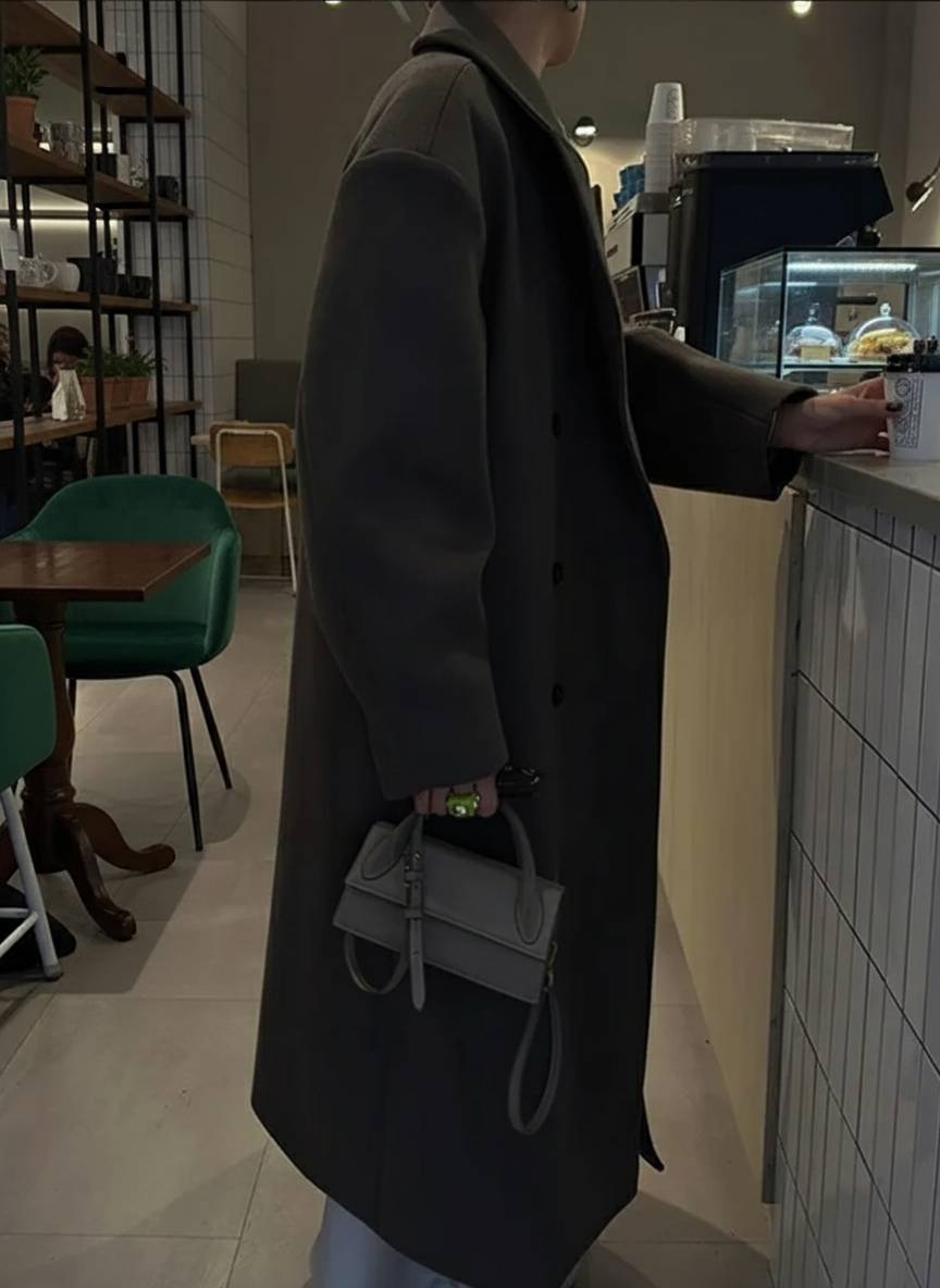 Solid DoubleBreasted TurnDown Overcoat