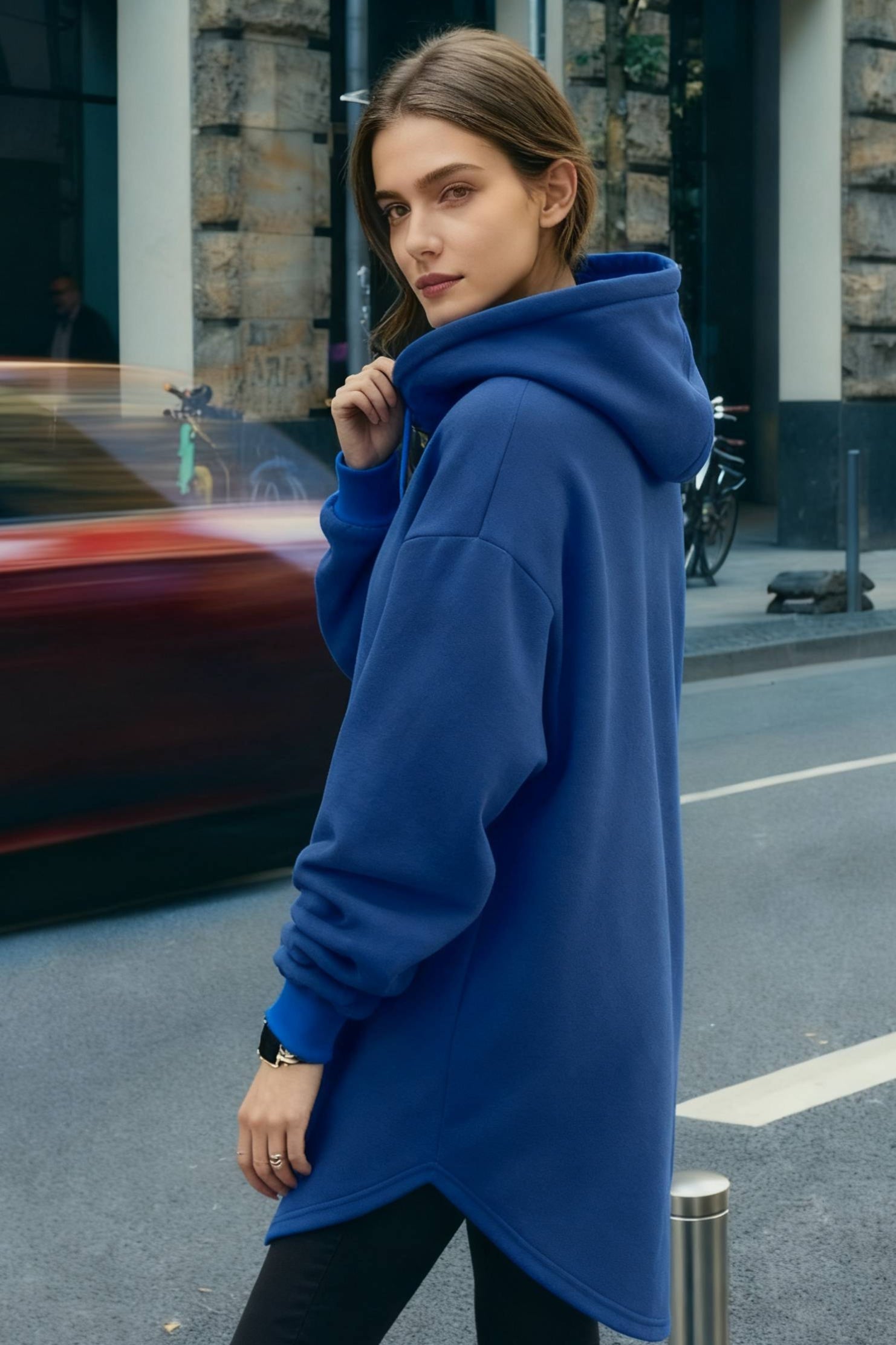 Pullover Loose Hoodie Casual Drawstring Oversized Women's Long Solid Sweatshirt Autumn Arm Streetwear