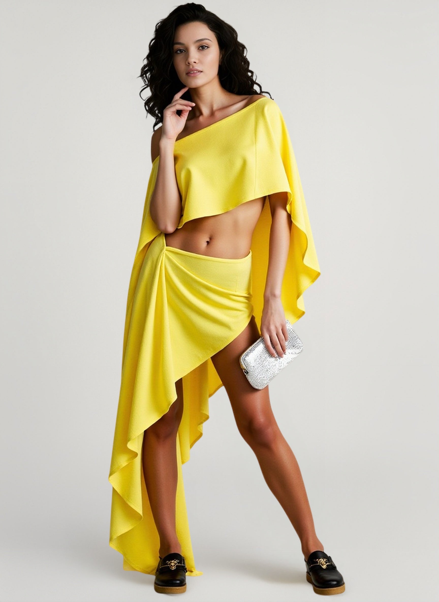 Solid asymmetric crop top relaxed vacation set