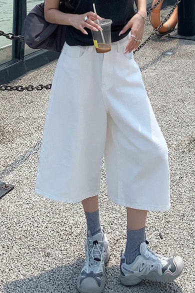White High Waist Cropped Wide Leg Jeans