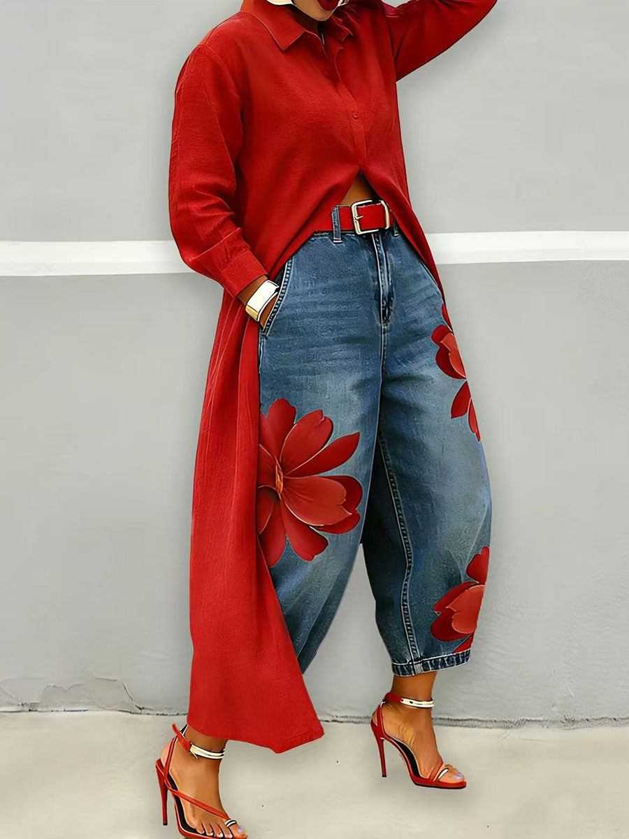 Collared Button Front Long Sleeve High Slit Longline Shirt Dress 4