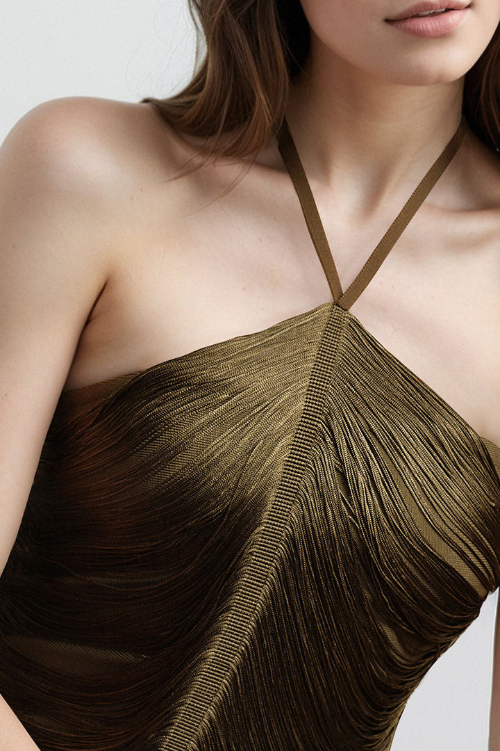 Fringe Halter High Slit Maxi Dress 4
