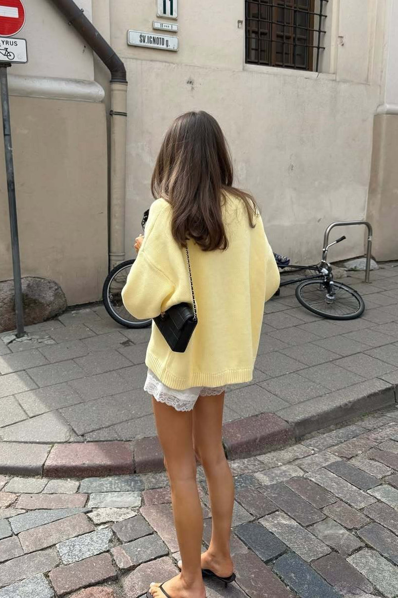 Yellow Retro Slouchy Letter Print Pullover Sweater
