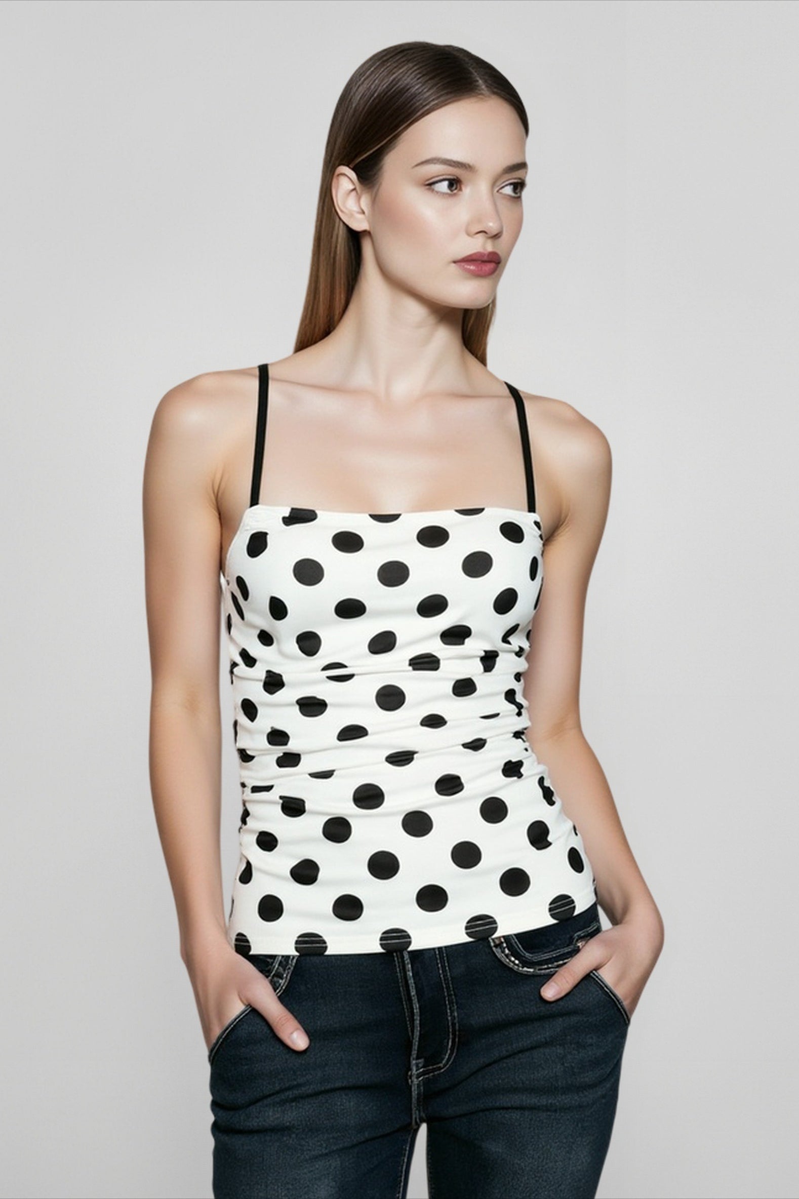 Color block polka dot cami top