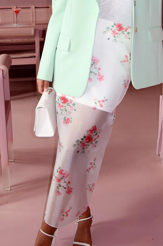 High-Waist Floral Straight Skirt