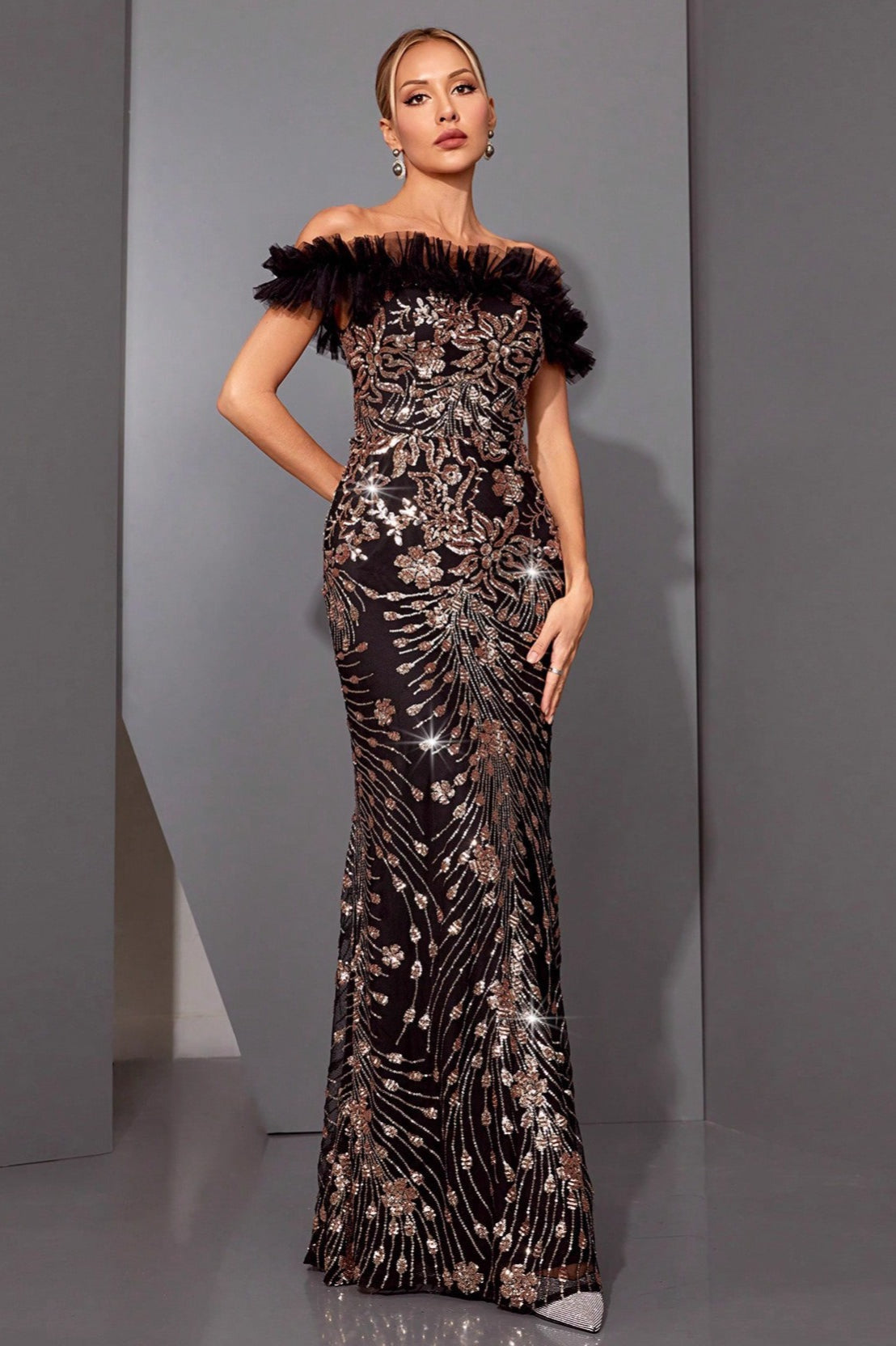 Shiny Sequin OffShoulder Slim Mermaid Sequin Dress