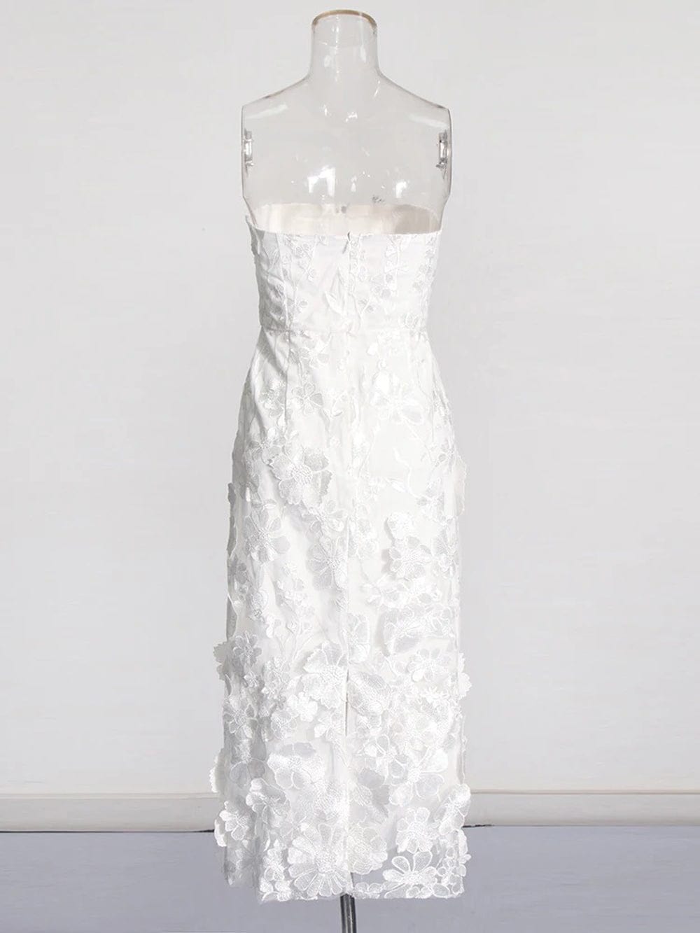 3D Floral Applique Strapless Bodycon Midi Dress 5