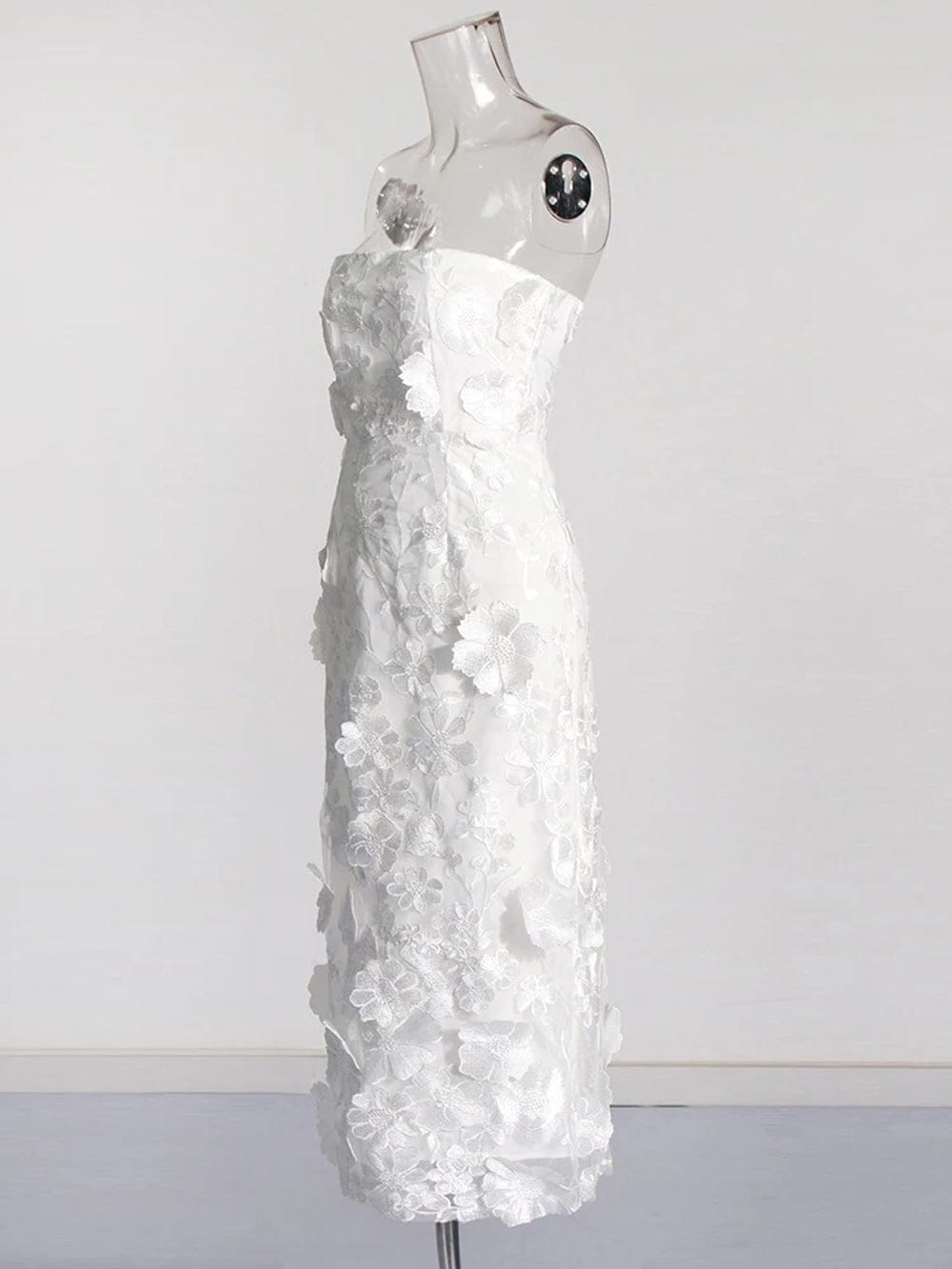 3D Floral Applique Strapless Bodycon Midi Dress 6