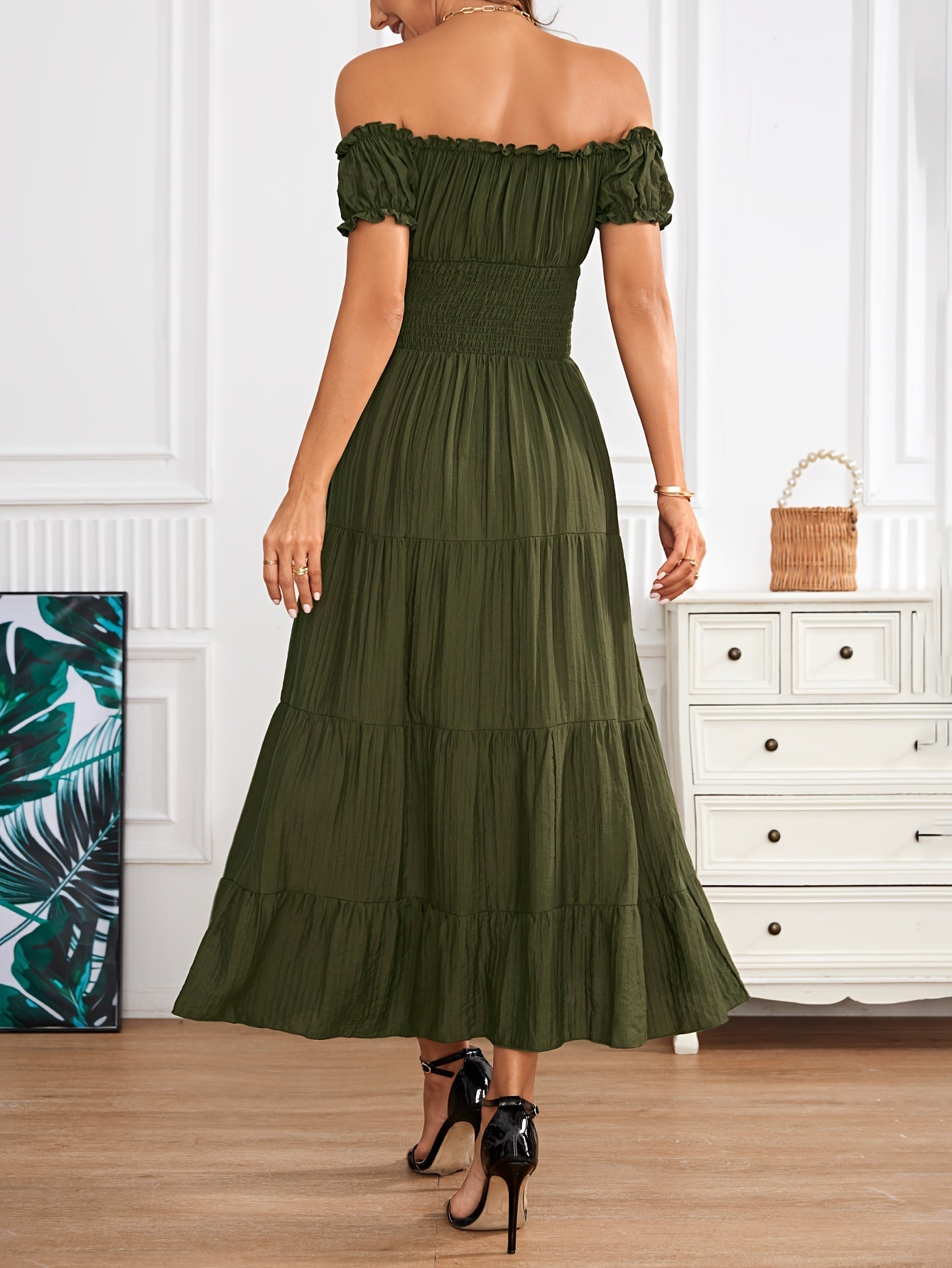 Amparo Elegant A-line Maxi Dress with Off-shoulder and Smocking