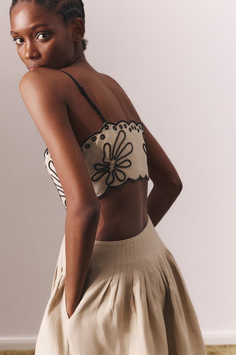 Yesenia Boutique Cotton Midi Dress with Abstract Embroidery Premium Wardrobe Essential