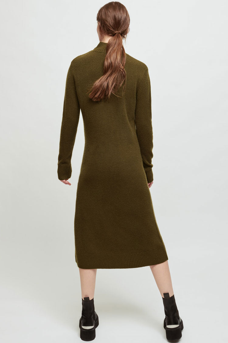 Green Mock Neck Long Sleeve Knit Sweater Midi Dress