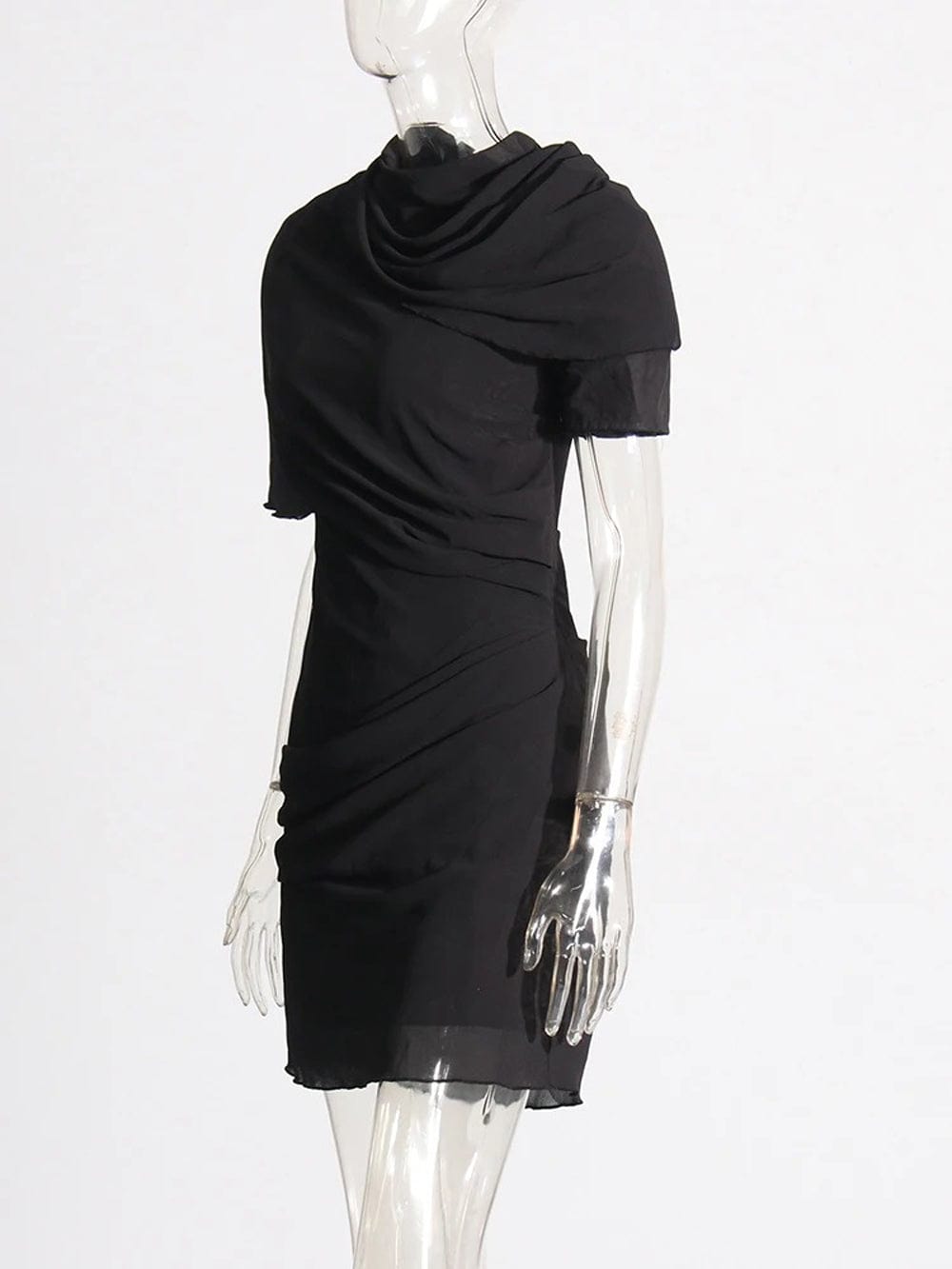 Mock Neck Cape Overlay Ruched Bodycon Mini Dress 7