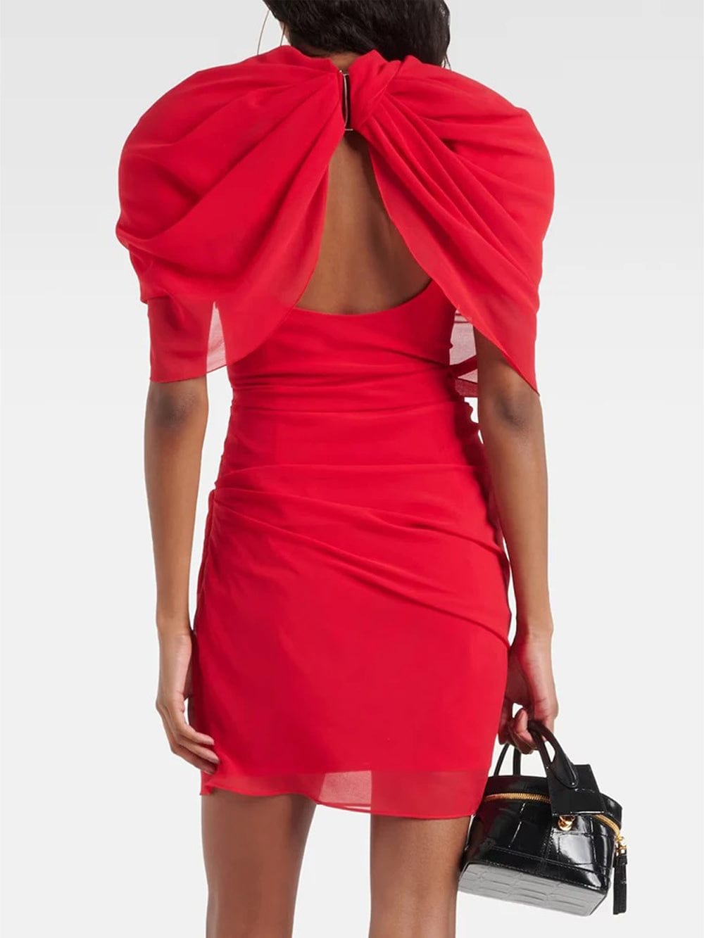 Mock Neck Cape Overlay Ruched Bodycon Mini Dress 2